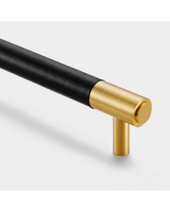 Brass & Black Leather Cabinet Handles in Gold - 160mm