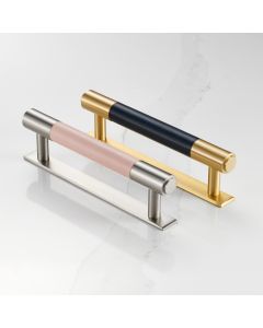 Brass Bar Handle With Backplate - Gold - Hole Centre 128mm
