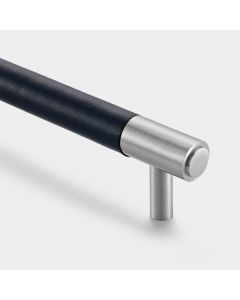 Brass & Blue Leather Cabinet Handles in Silver - 160mm