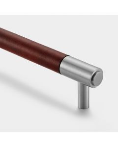 Brass & Brown Leather Cabinet Handles in Silver - 320mm