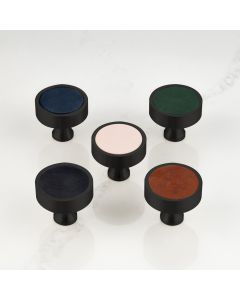 Leather & Brass Round Door Knobs in Black