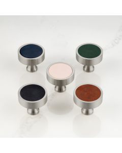 Leather & Brass Round Door Knobs in Silver