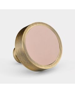 Brass & Pink Leather Round Door Knobs in Antique Gold