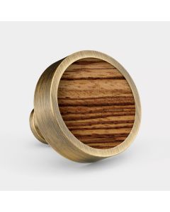 Brass & Zebrano Wood Round Door Knobs in Antique Gold