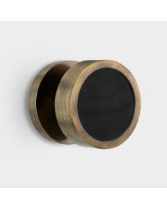 Brass & Black Leather Mortice Door Knob in Antique Gold