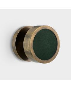 Brass & Green Leather Mortice Door Knob in Antique Gold