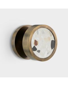 Brass & White Fleck Terrazzo Mortice Door Knob in Antique Gold