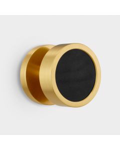 Brass & Black Leather Mortice Door Knob in Gold