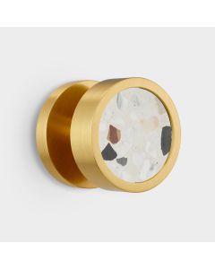 Brass & White Fleck Terrazzo Mortice Door Knob in Gold