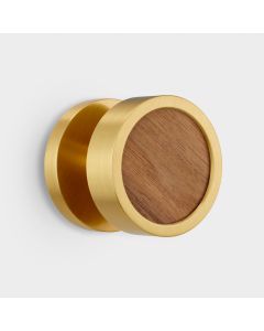 Brass & Walnut Wood Mortice Door Knob in Gold