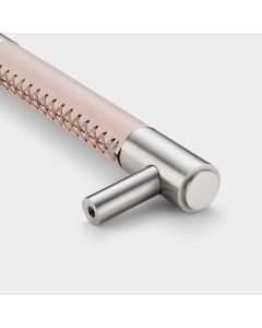 Brass & Pink Leather Cabinet Handles in Silver - 128mm