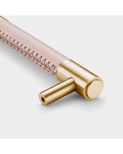 Brass & Pink Leather Cabinet Handles in Gold - 320mm
