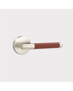 Brass Lever Door Handle in Silver & Brown Leather