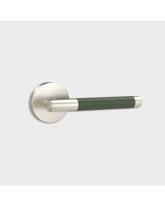 Brass Lever Door Handle in Silver & Green Leather