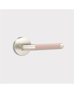 Brass Lever Door Handle in Silver & Pink Leather