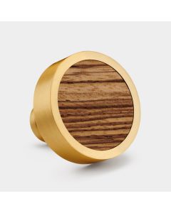 Brass & Zebrano Wood Round Door Knobs in Gold