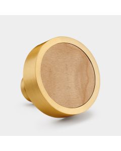 Brass & Maple Wood Round Door Knobs in Gold
