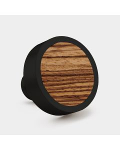 Brass & Zebrano Wood Round Door Knobs in Black