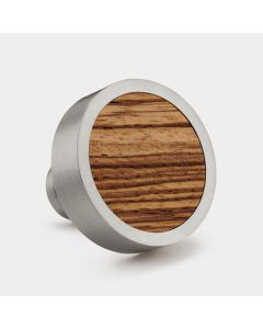 Brass & Zebrano Wood Round Door Knobs in Silver