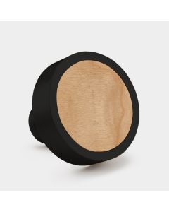 Brass & Maple Wood Round Door Knobs in Black