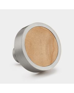 Brass & Maple Wood Round Door Knobs in Silver
