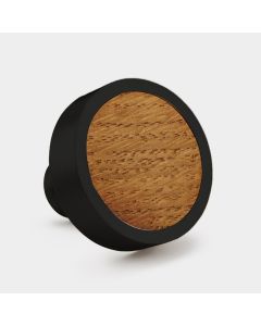 Brass & Oak Wood Round Door Knobs in Black
