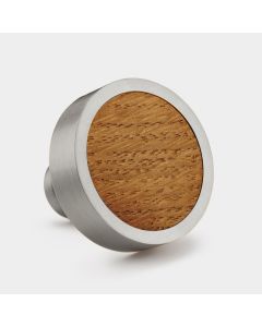 Brass & Oak Wood Round Door Knobs in Silver