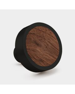 Brass & Walnut Wood Round Door Knobs in Black